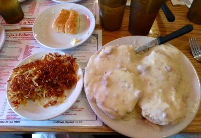 Hash Browns with Biscuits and Gravy at Grampa's