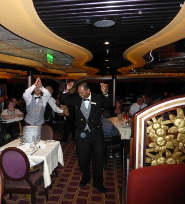 Dancing Waiters in Posh Dining Room