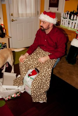 Stephen models his puppy paw pajama pants