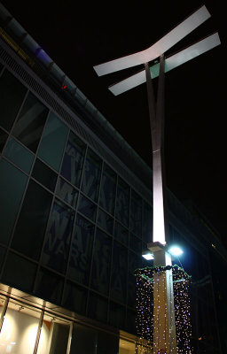 Illuminated poles on the Wiech's Passage in Warsaw