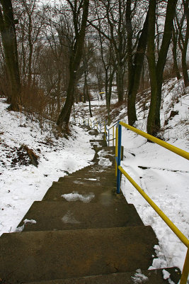 Stairs leading to the down to the Narew river
