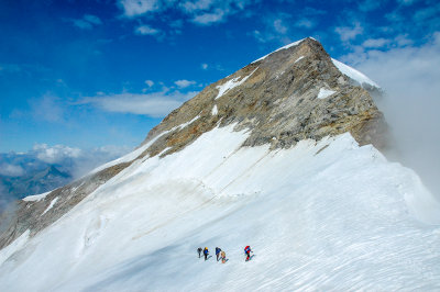 Traversing Indren Glacier below Piramide Vincent 4215m