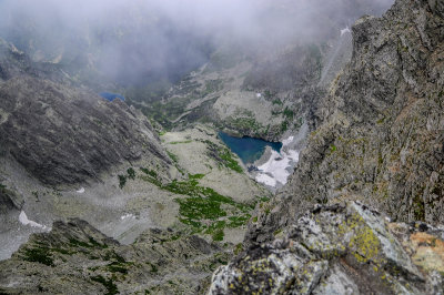 Looking down Zmrzle Pleso 1760m from Rysy 2499m