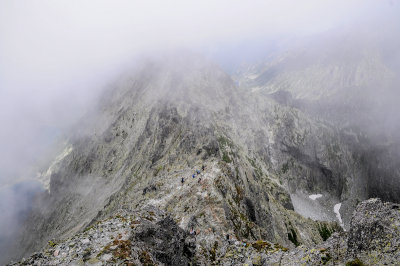 Looking down the hiking trail from the summit of Rysy 2499m