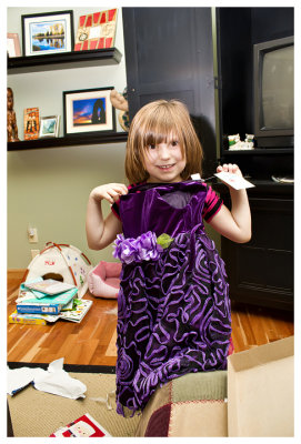 a fancy purple dress!