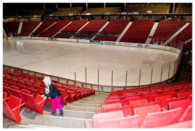 Testing out the seats in the 1984 Olympic ice rink
