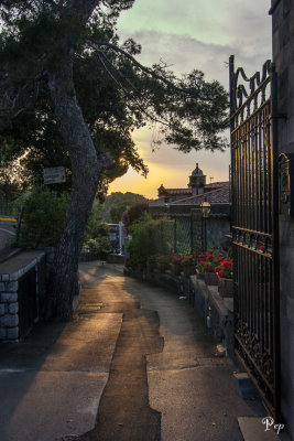 Sunlit walkway in Italy