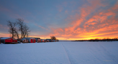 Boat Houses at Winter Sunset