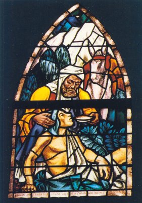 Hillegersberg, NH Hillegondakerk raam de barmhartige Samaritaan [038].jpg