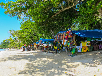 Beachfront vendors on Bloody Bay