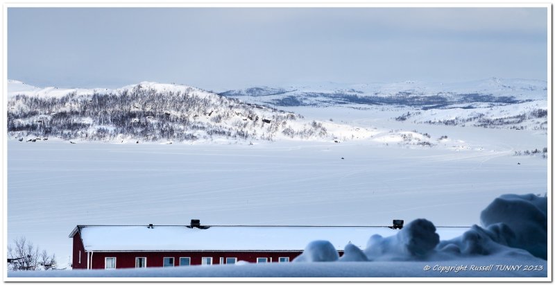View to Riksgransen & Frozen Vassijaure Lake