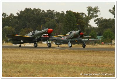 Curtis P40 Kittyhawk & CAC Boomerang take off
