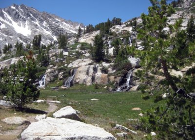 Four Streams Cascading down a Boulder Strewn Hillside