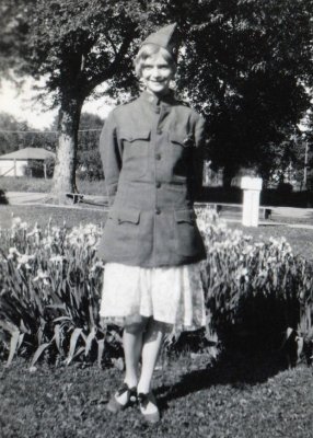 Jean Hazen as a Kid in Her Brother's WWI Field Jacket and Cap