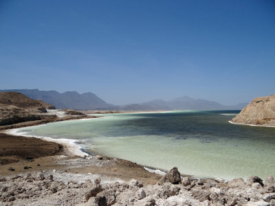 Lake Assal, second lowest spot on Earth (#1:  Dead sea; #3:  Turfan, China)