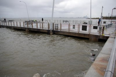almost high tide, at base of pier