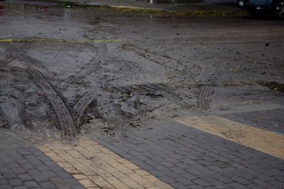 The storm surge from the night before brought in sand