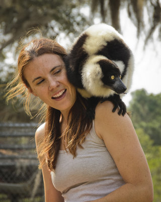 She's got a Black & White Ruffed Lemur on her shoulder