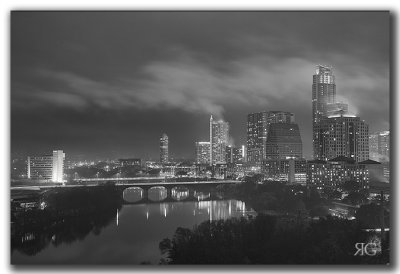 The Austin Skyline on a Foggy Night 