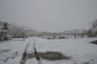 Looking toward construction site at old red parking lot