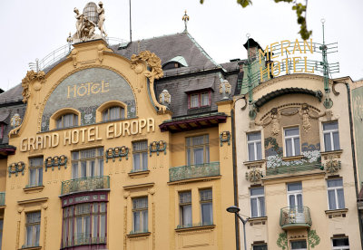 Art Nouveau faade of Grand Europa and Meran hotels