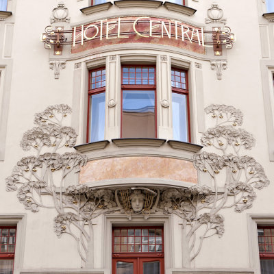 Art nouveau facade of Hotel Central