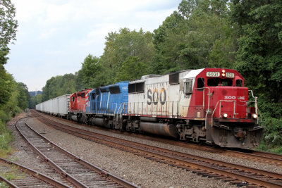 CP 38T roll east at Middlesex NJ with SOO, CEFX, and CP power on CD hoppers for north Jersey
