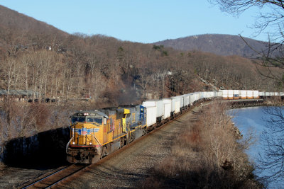 Very rare for CSX of today... Union Pacific SD70M 4766 leads UPS hotshot Q010 Iona Island NY