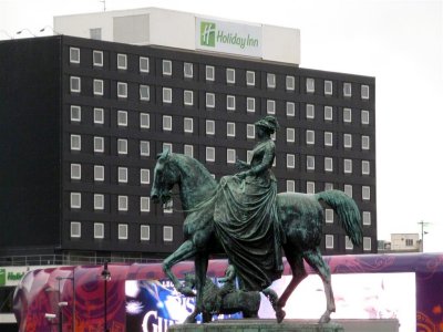 Riding past the Holiday Inn