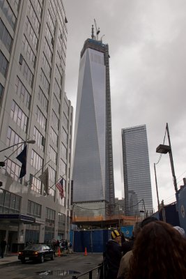 Freedom Tower from line into Ground Zero