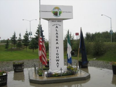 Monument marking end of ALCAN at Delta Junction