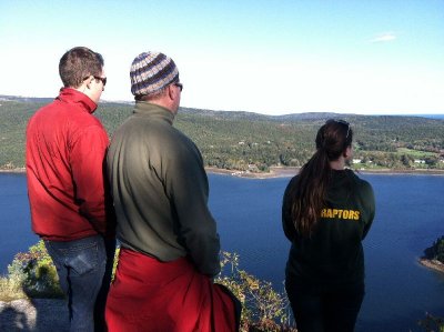 Ben, Matthew and Addie King overlooking Somes Sound, Acadia
