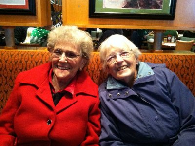 Carol and Joanie - waiting for a table at Juniors
