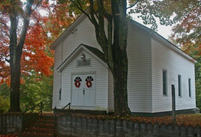 Light Creeping thru Early Hues onto Hinkle Mtn Church tb0912ygr.jpg