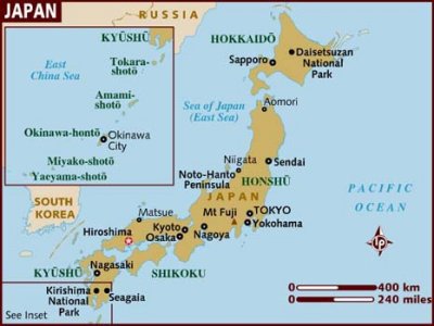 Map of Japan with the star indicating Hiroshima.