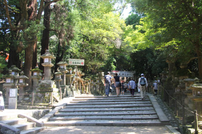 Tourists heading up the steps.