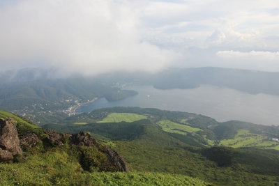 Bucolic view of Lake Ashi and of Hakone National Park from Mt. Komagatake.