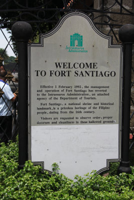 Entrance sign for Fort Santiago, a citadel first built by Spanish conquistador, Miguel Lpez de Legazpi.