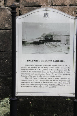 Another sign for la Baluarte de Santiago, which was was built in 1592 to protect the Pasig River.