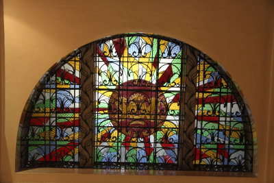 Close-up of the stained glass window. The museum's main building was designed in 1918 by an American architect, Daniel Burnham.