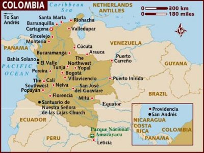 Map of Colombia with the star indicating Cartagena.