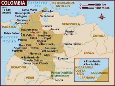 Map of Colombia with the star indicating Medellin.