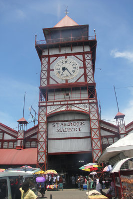 Stabroek Market clock tower. The current structure was built by the Edgemoor Iron Company of Delaware, from 1880-1881. 