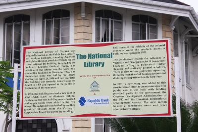 A sign describing the history of the National Library.