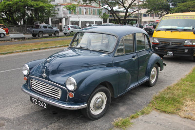 A British Morris Minor 1000 from the early 1950's that was parked in Georgetown.