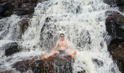 Me under the cascading Orinduik Falls. It was refreshing, but I felt like I was getting water boarded!