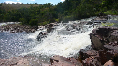Looking down from the upper cascades of Orinduik Falls.