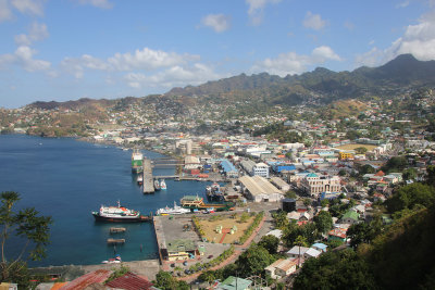 View of Kingstown from the top of a nearby hill.