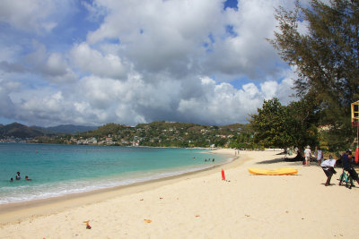 It has 2 miles of white sand in a sheltered bay.