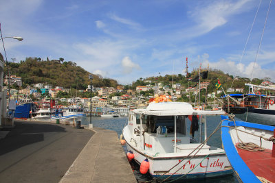 One of many pleasure boats along the harbor.